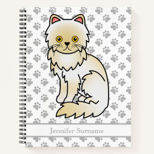 Cream Persian Cute Cartoon Cat & Custom Text Notebook