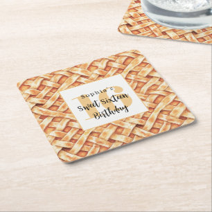 Cream Pie Crust Sweet 16 Birthday (or any year) Square Paper Coaster