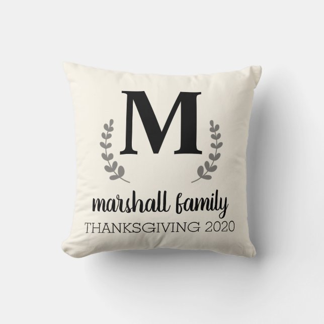 Cream Pillow with Personalise Family Initial (Front)