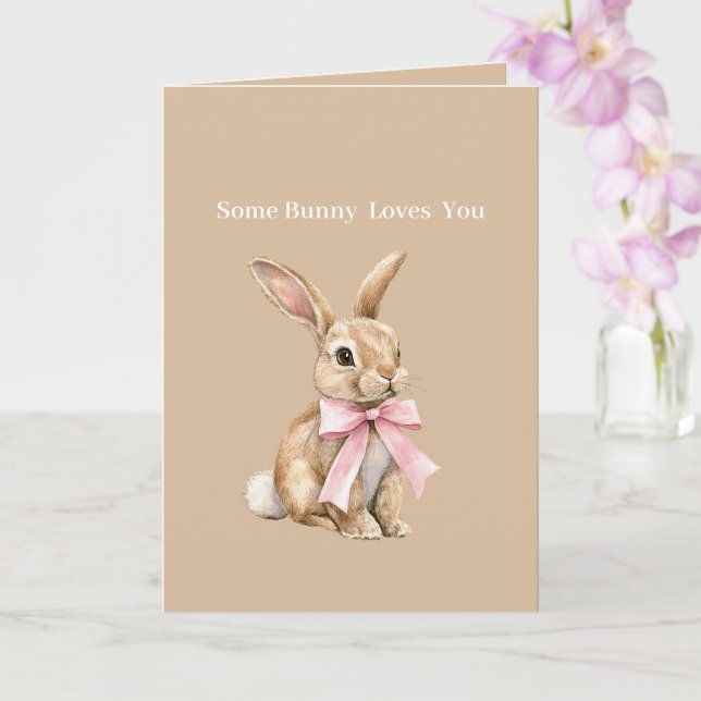 Cream Pink Bow Some Bunny Loves You Card (Orchid)
