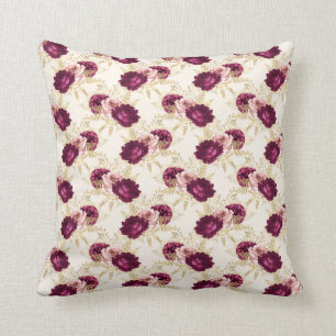Cream Pink Burgundy Floral    Cushion