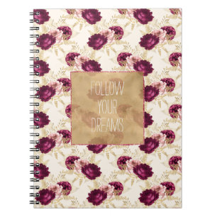 Cream Pink Burgundy Floral Quote Notebook