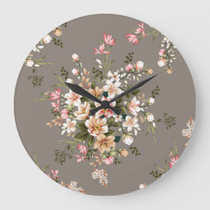Cream, pink flowers on grey. large clock