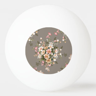 Cream, pink flowers on grey. ping pong ball