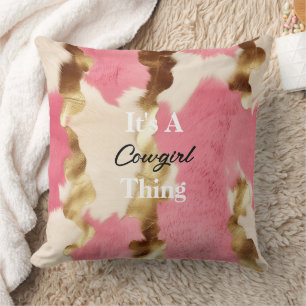 Cream Pink Gold Cowgirl Cowhide Quote Cushion