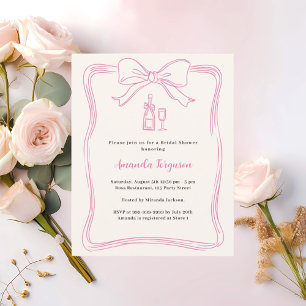 Cream pink hand drawn bow Bridal Shower invitation