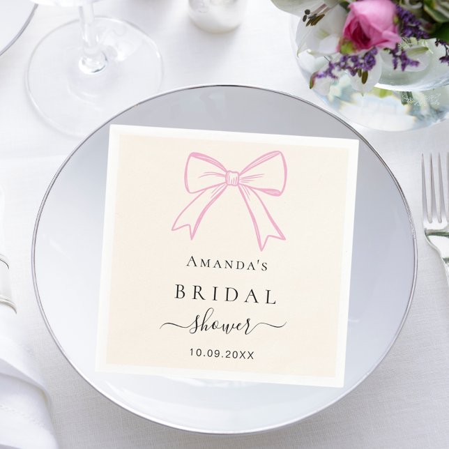 Cream pink hand drawn bow Bridal Shower Napkin (Creator Uploaded)