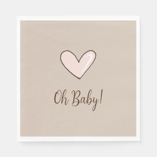 Cream Pink Heart Baby Shower Napkin (Front)
