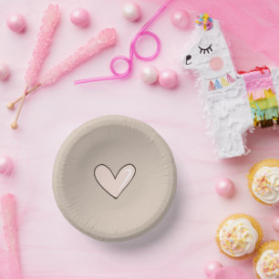 Cream Pink Heart Baby Shower Paper Plate