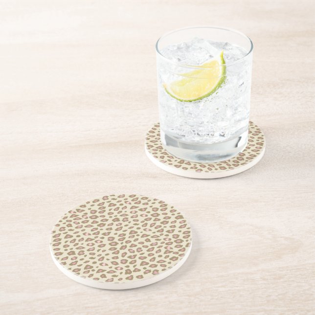 Cream Pink Leopard Print Coaster (Side)