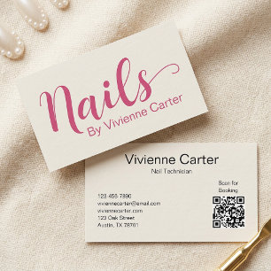 Cream Pink Typography Nail Technician Salon Business Card