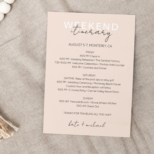Cream Pink Wedding Weekend Itinerary Card (Creator Uploaded)