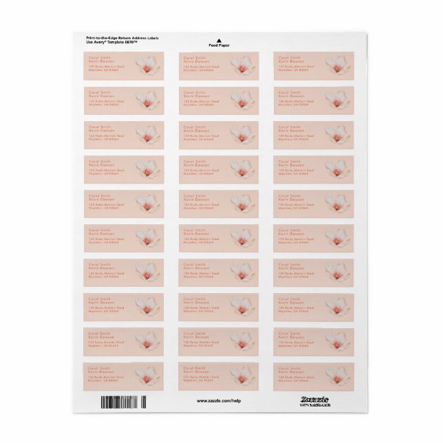 Cream pink with orange text return address  label (Full Sheet)