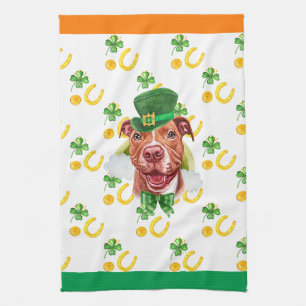 Cream Pitbull Holiday Home Decor St Patricks Day Tea Towel