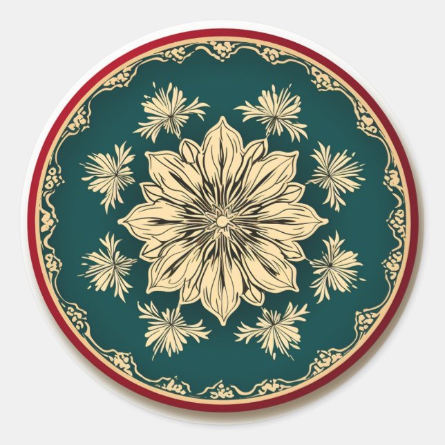 Cream Poinsettia Floral Festivity Classic Round Sticker (Front)