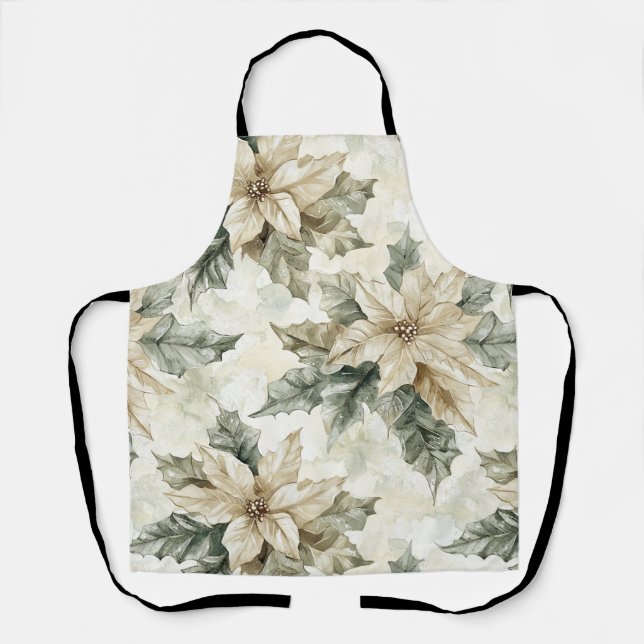 Cream Poinsettia Flowers Apron (Front)