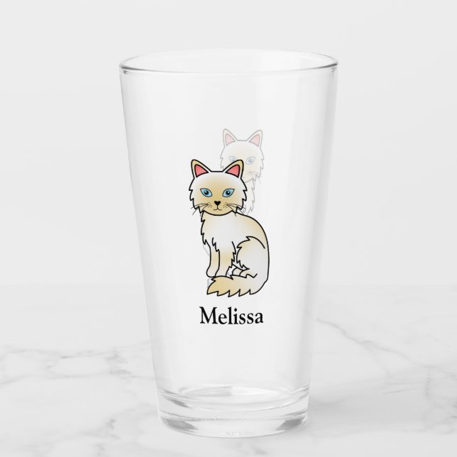 Cream Point Birman / Ragdoll Cute Cat & Name Glass (Front)