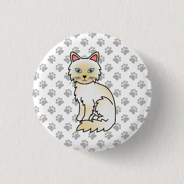Cream Point Birman / Ragdoll Cute Cat & Paws 3 Cm Round Badge (Front)