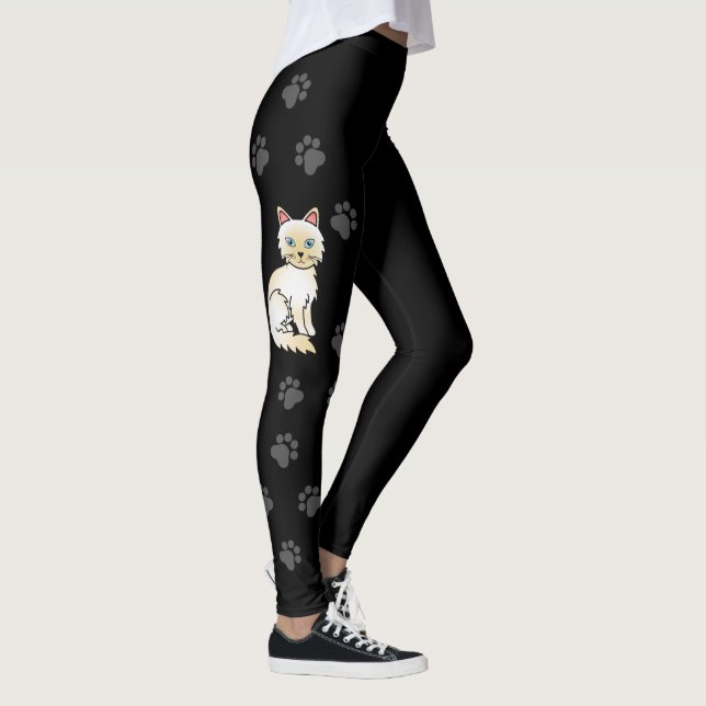 Cream Point Birman / Ragdoll Cute Cat & Paws Black Leggings (Right)