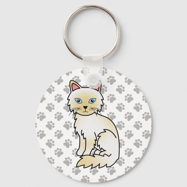 Cream Point Birman / Ragdoll Cute Cat & Paws Key Ring (Front)