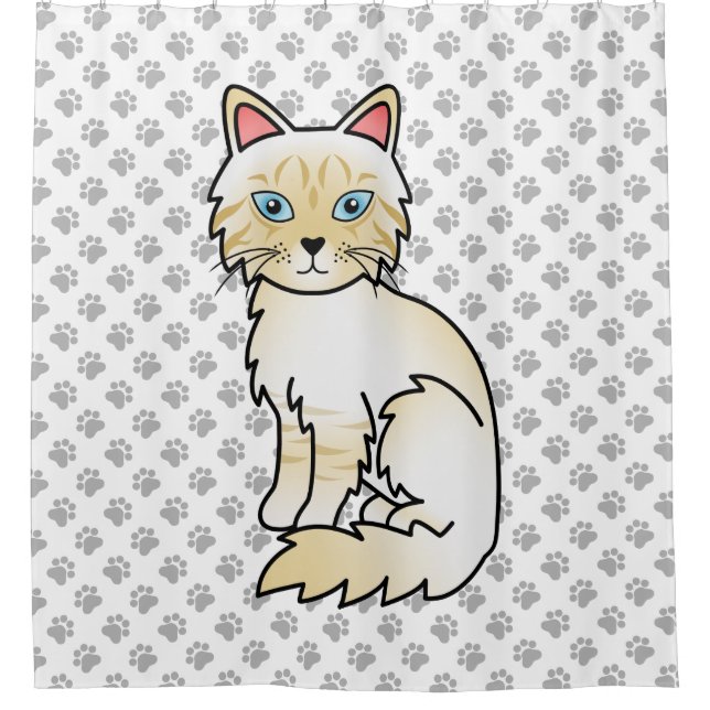 Cream Point Tabby Birman / Ragdoll Cat & Paws Shower Curtain (Front)
