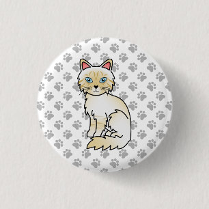 Cream Point Tabby Birman / Ragdoll Cute Cat & Paws 3 Cm Round Badge