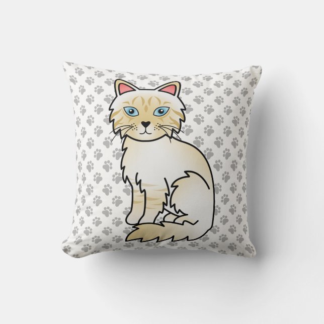 Cream Point Tabby Birman / Ragdoll Cute Cat & Paws Cushion (Front)