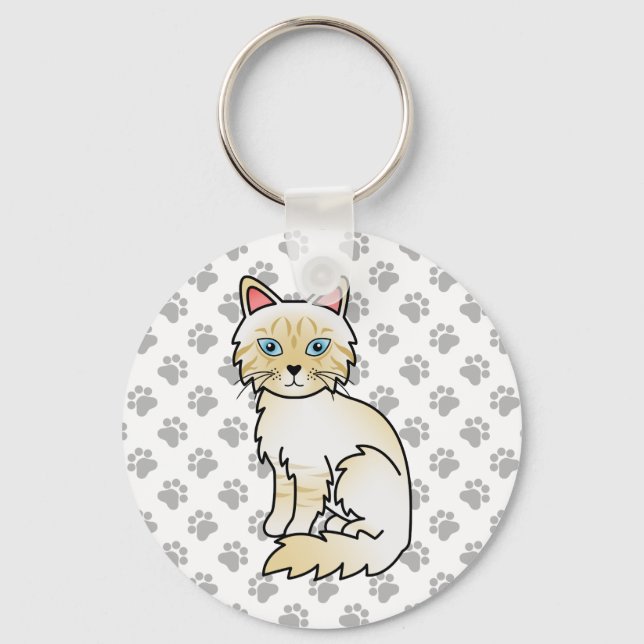 Cream Point Tabby Birman/Ragdoll Cute Cat & Paws Key Ring (Front)