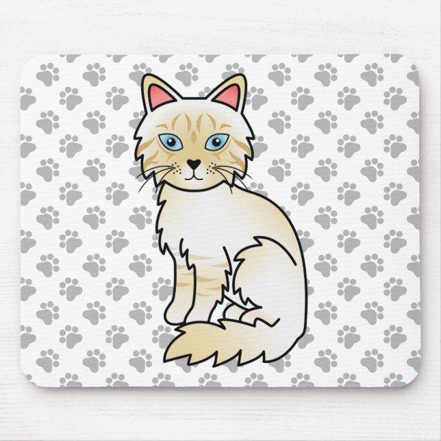 Cream Point Tabby Birman/Ragdoll Cute Cat & Paws Mouse Pad (Front)