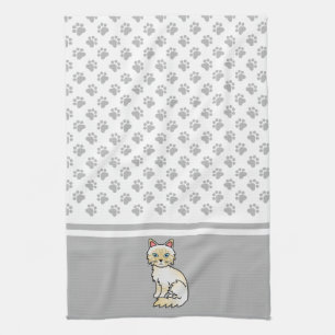 Cream Point Tabby Birman / Ragdoll Cute Cat & Paws Tea Towel