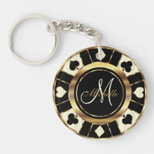 Cream Poker Chip Design - Monogram Key Ring
