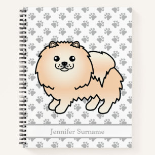 Cream Pomeranian Cute Cartoon Dog & Custom Text Notebook