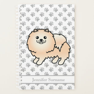 Cream Pomeranian Cute Cartoon Dog & Custom Text Planner