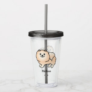 Cream Pomeranian Cute Cartoon Dog & Name Acrylic Tumbler