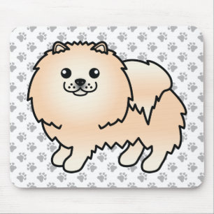 Cream Pomeranian Cute Cartoon Dog & Paws Mouse Pad