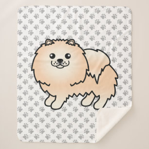 Cream Pomeranian Cute Cartoon Dog & Paws Sherpa Blanket