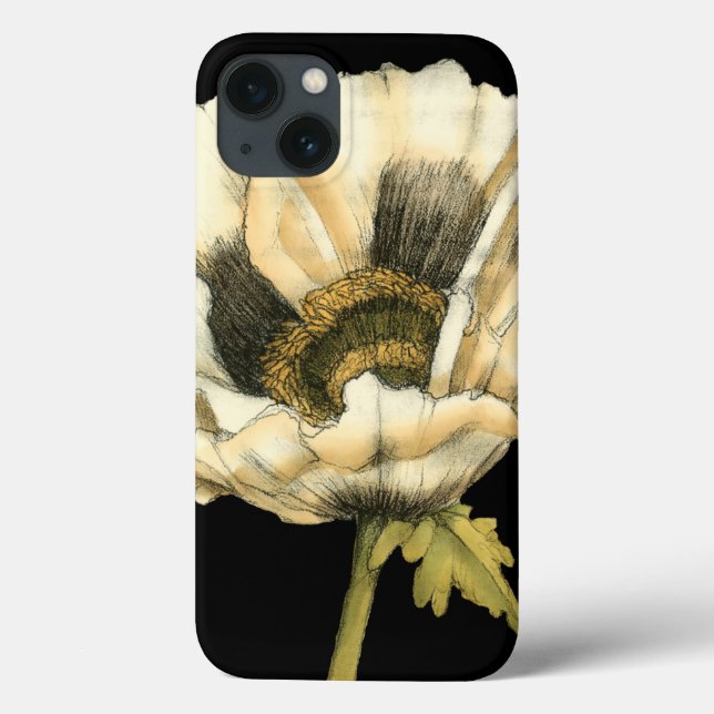Cream Poppy Flower on Black Background Case-Mate iPhone Case (Back)
