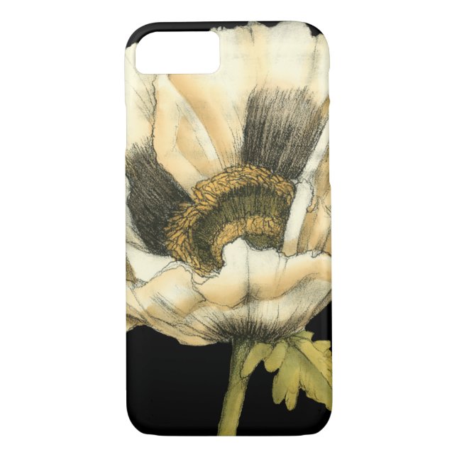Cream Poppy Flower on Black Background Case-Mate iPhone Case (Back)