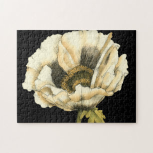 Cream Poppy Flower on Black Background Jigsaw Puzzle