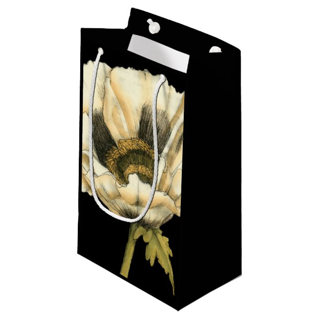 Cream Poppy Flower on Black Background Small Gift Bag (Front Angled)