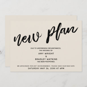 Cream Postponed Wedding Announcement New Plan Card