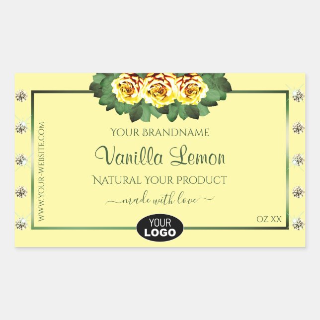 Cream Product Label Yellow Roses Diamonds Add Logo (Front)