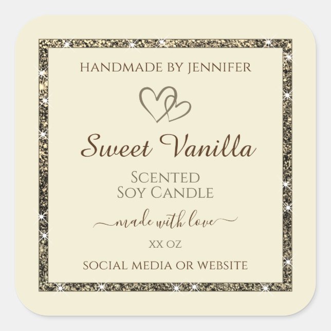 Cream Product Packaging Labels Gold Glitter Border (Front)