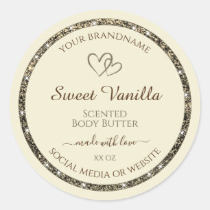 Cream Product Packaging Labels Gold Glitter Border