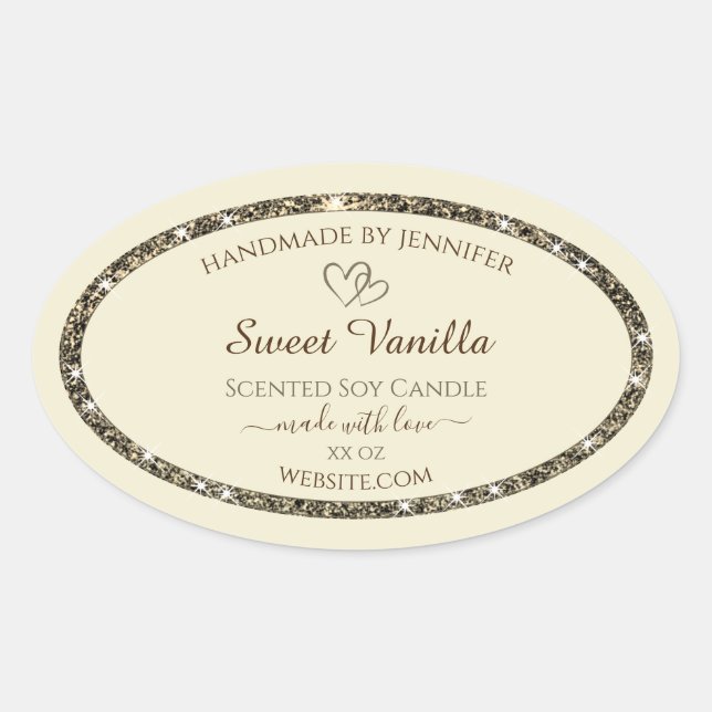 Cream Product Packaging Labels Gold Glitter Border (Front)