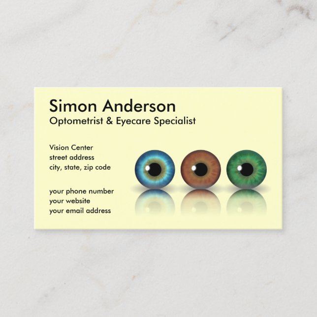 Cream Professional Eyeballs Optometry Business Card (Front)