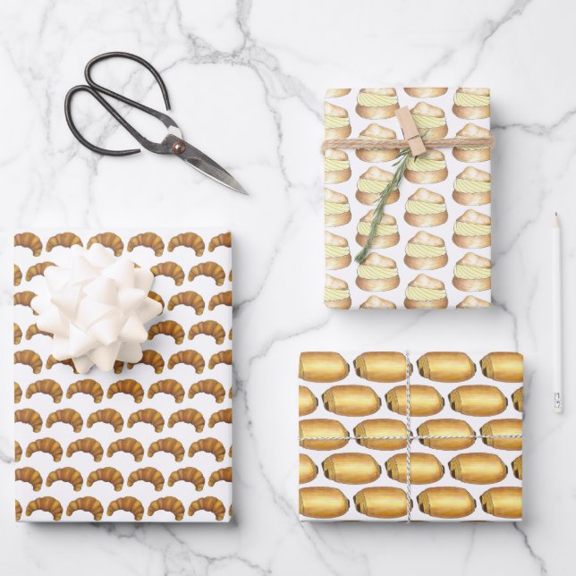 Cream Puff Croissant Pain au Chocolat Pastries Wrapping Paper Sheet (Front)