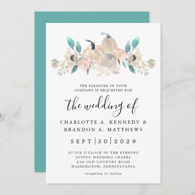 Cream Pumpkin and Eucalyptus Fall Chic  Invitation (Front/Back)
