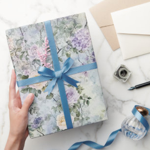 Cream Purple Flowers   Wrapping Paper