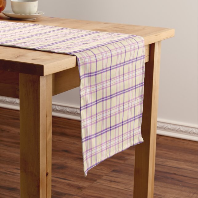 Cream Purple Plaid Classic Pattern Table Runner (In Situ)